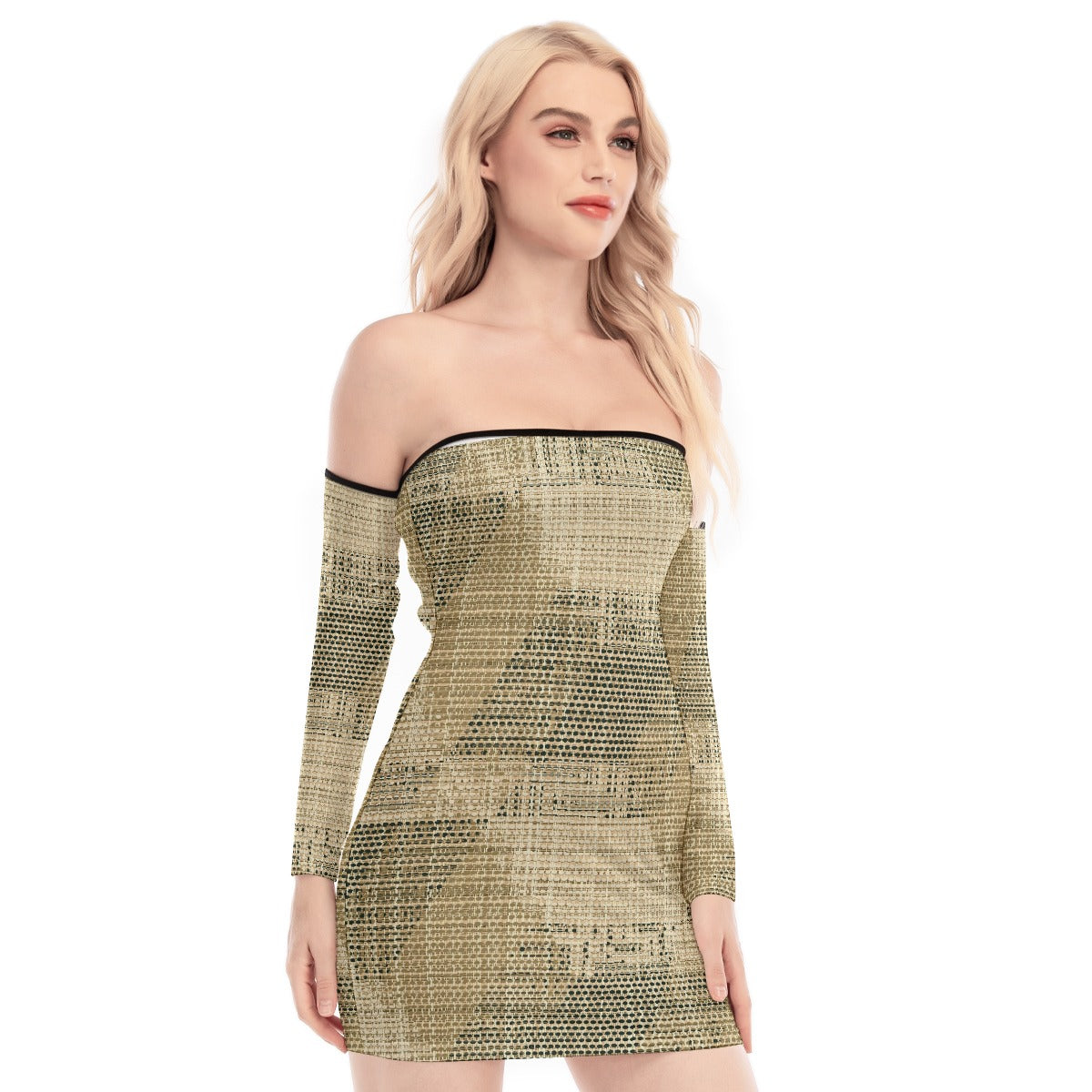 All-Over Print Women's Off-shoulder Back Lace-up Dress