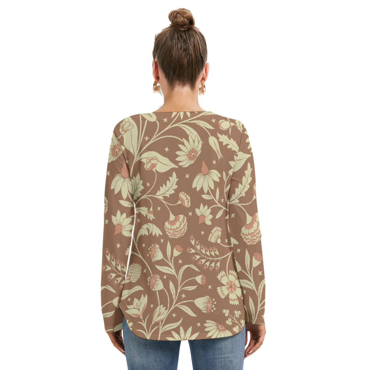 All-Over Print Women's Long Sleeve Neckline Tie Sweatshirt