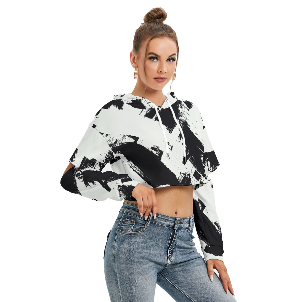 All-Over Print Women's Heavy Fleece Hoodie With Hollow Out Sleeve