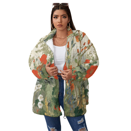 All-Over Print Unisex Borg Fleece Stand-up Collar Coat With Zipper Closure(Plus Size)