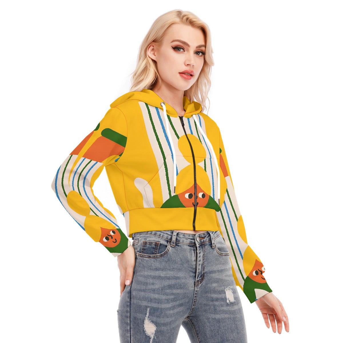 All-Over Print Women's Crop Top Hoodie With Zipper Closure