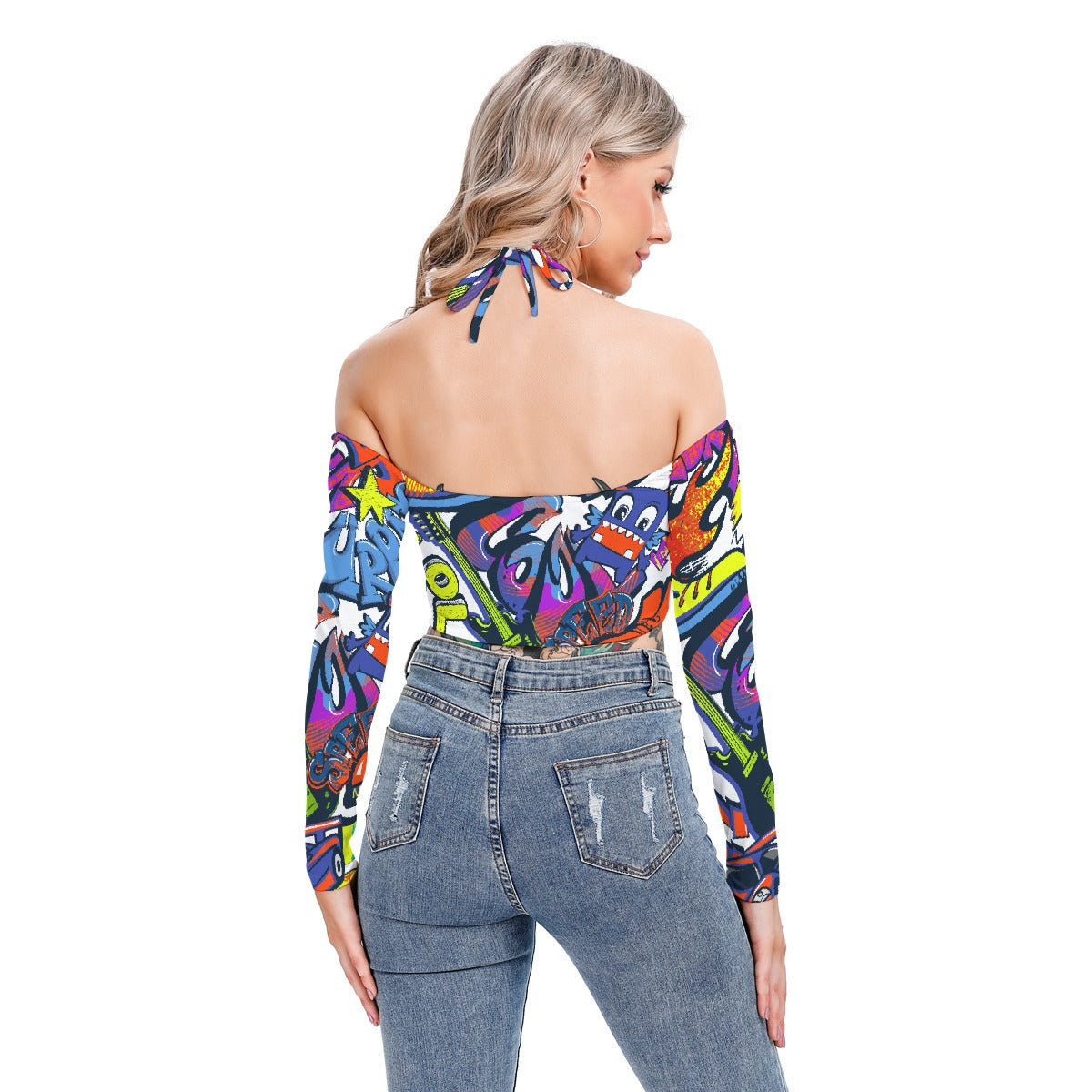 All-Over Print Women's Halter Lace-up Top