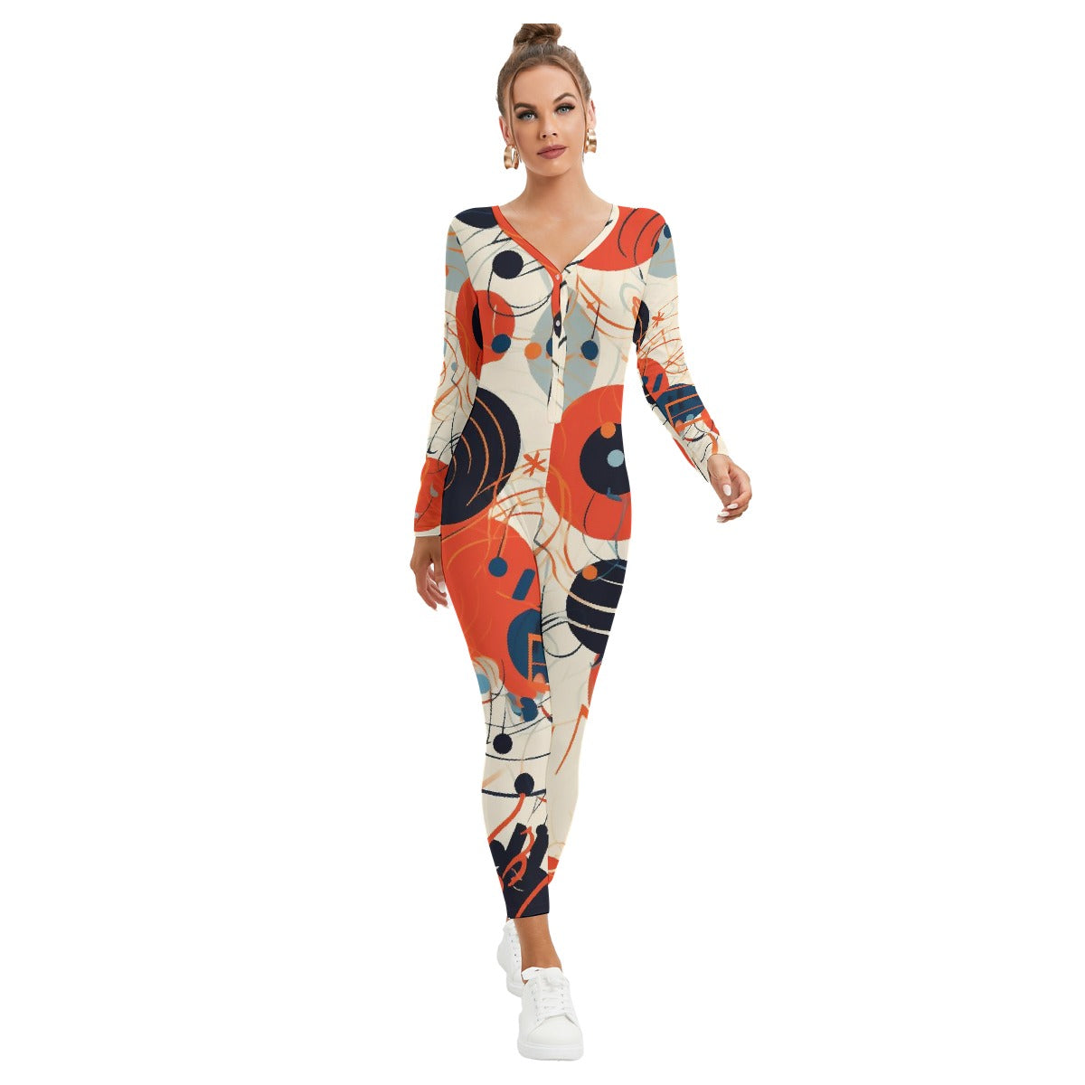 All-Over Print Women's Plunging Neck Jumpsuit