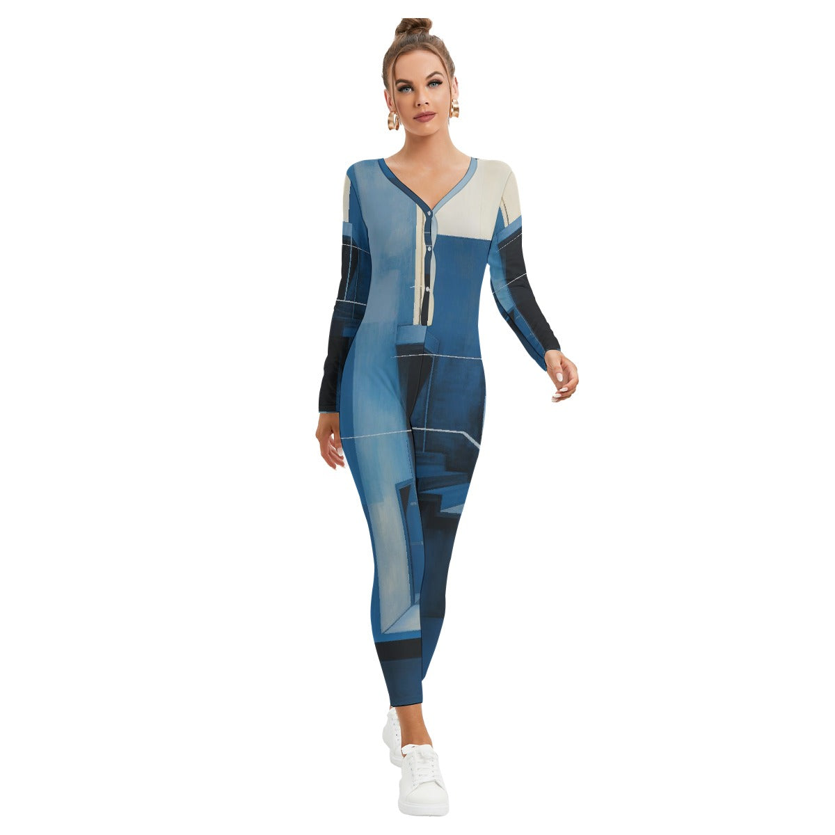 All-Over Print Women's Plunging Neck Jumpsuit