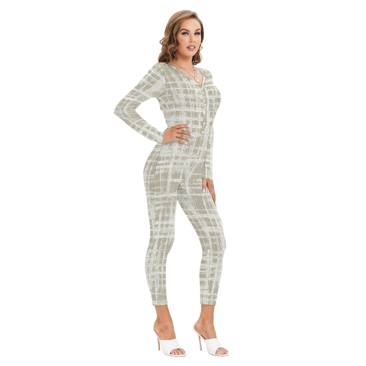 All-Over Print Women's Plunging Neck Jumpsuit