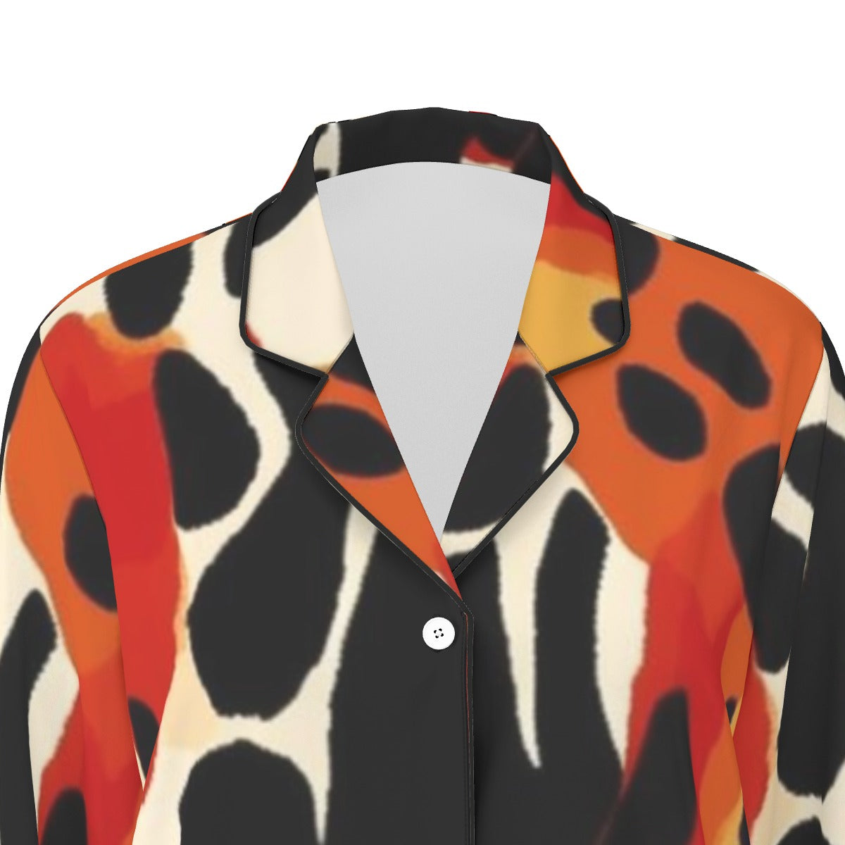 All-Over Print Women's Long Sleeve Pajama Set With Black Contrast Piping