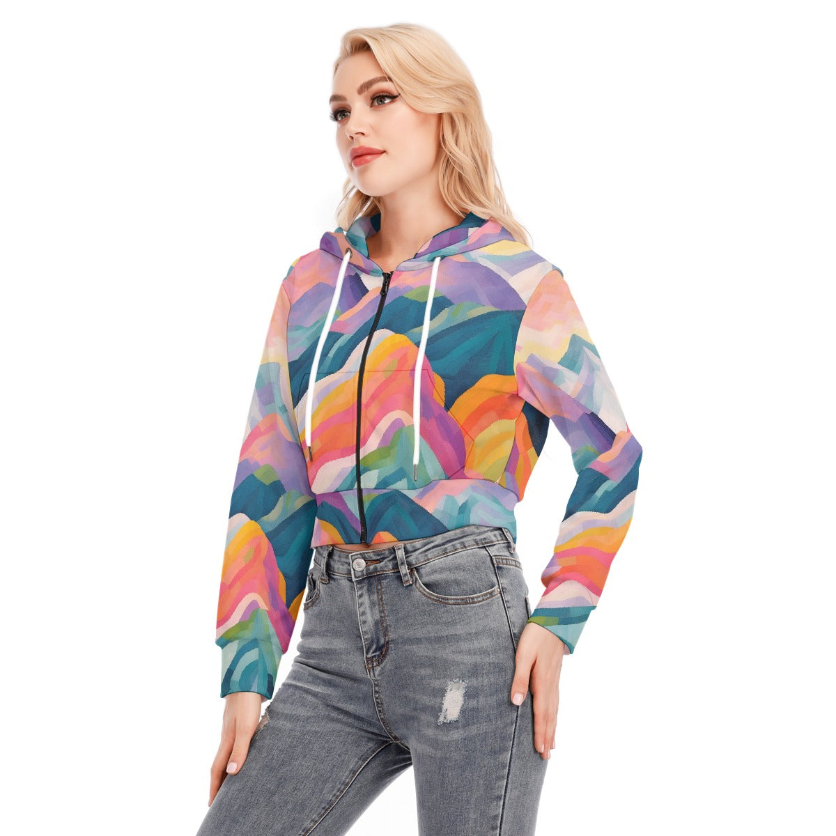 All-Over Print Women's Crop Top Hoodie With Zipper Closure