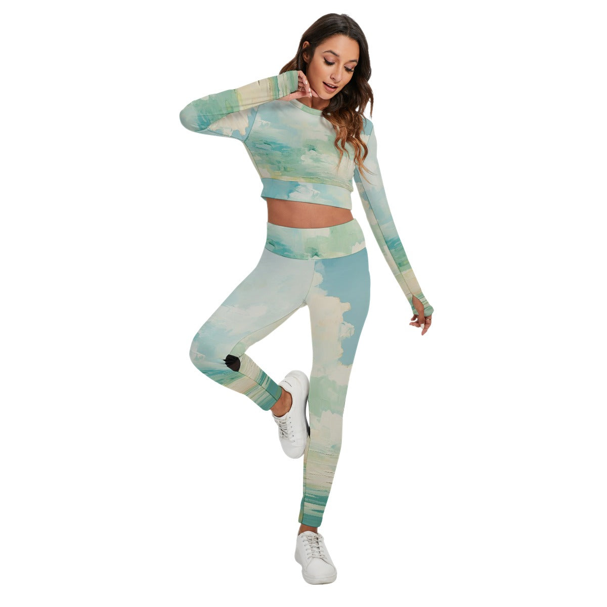 All-Over Print Women's Sport Set With Backless Top And Leggings