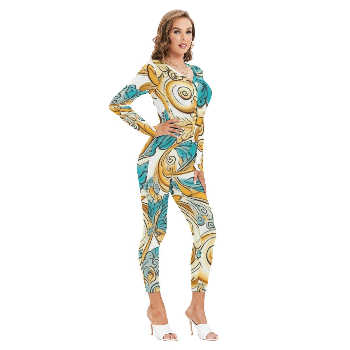 All-Over Print Women's Plunging Neck Jumpsuit