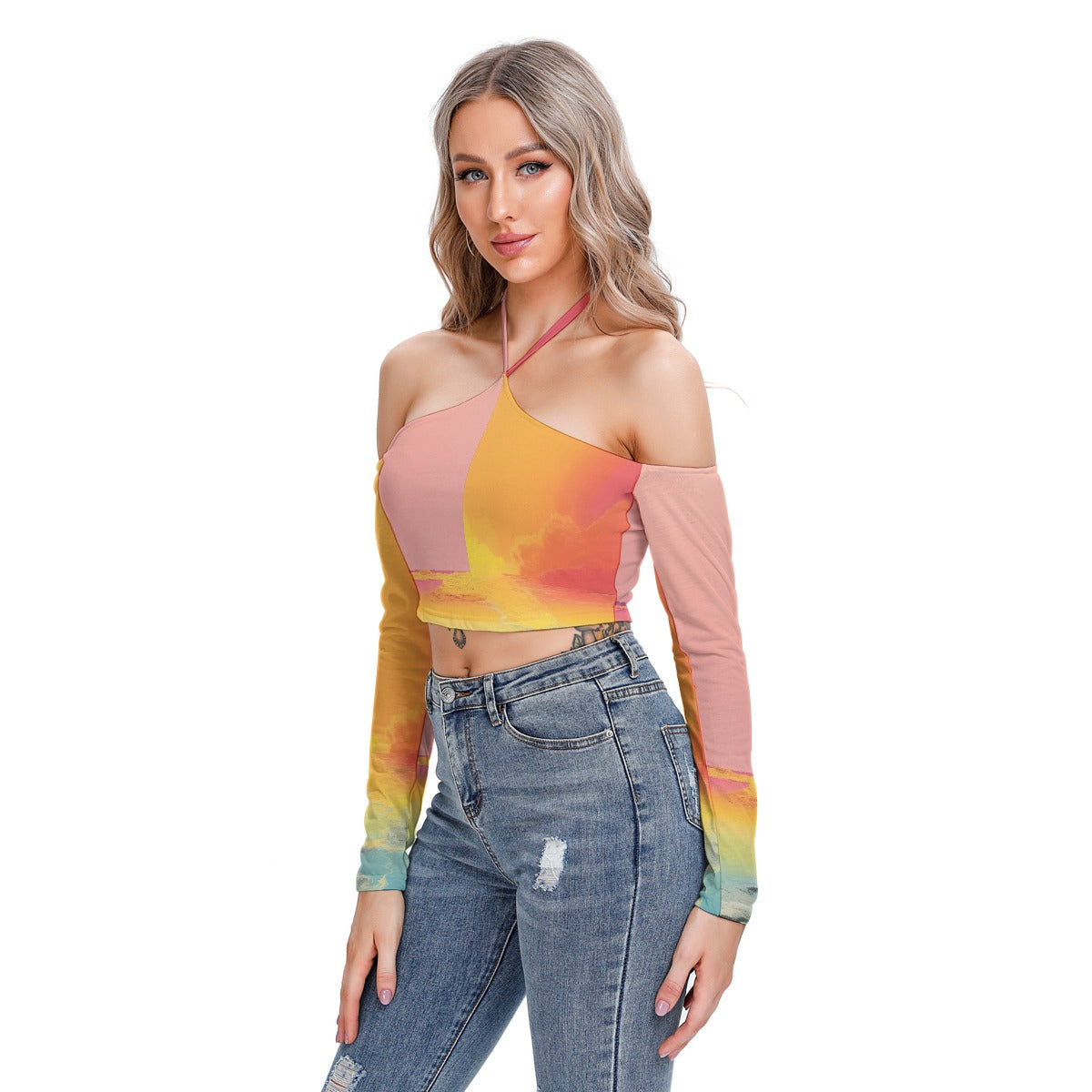 All-Over Print Women's Halter Lace-up Top