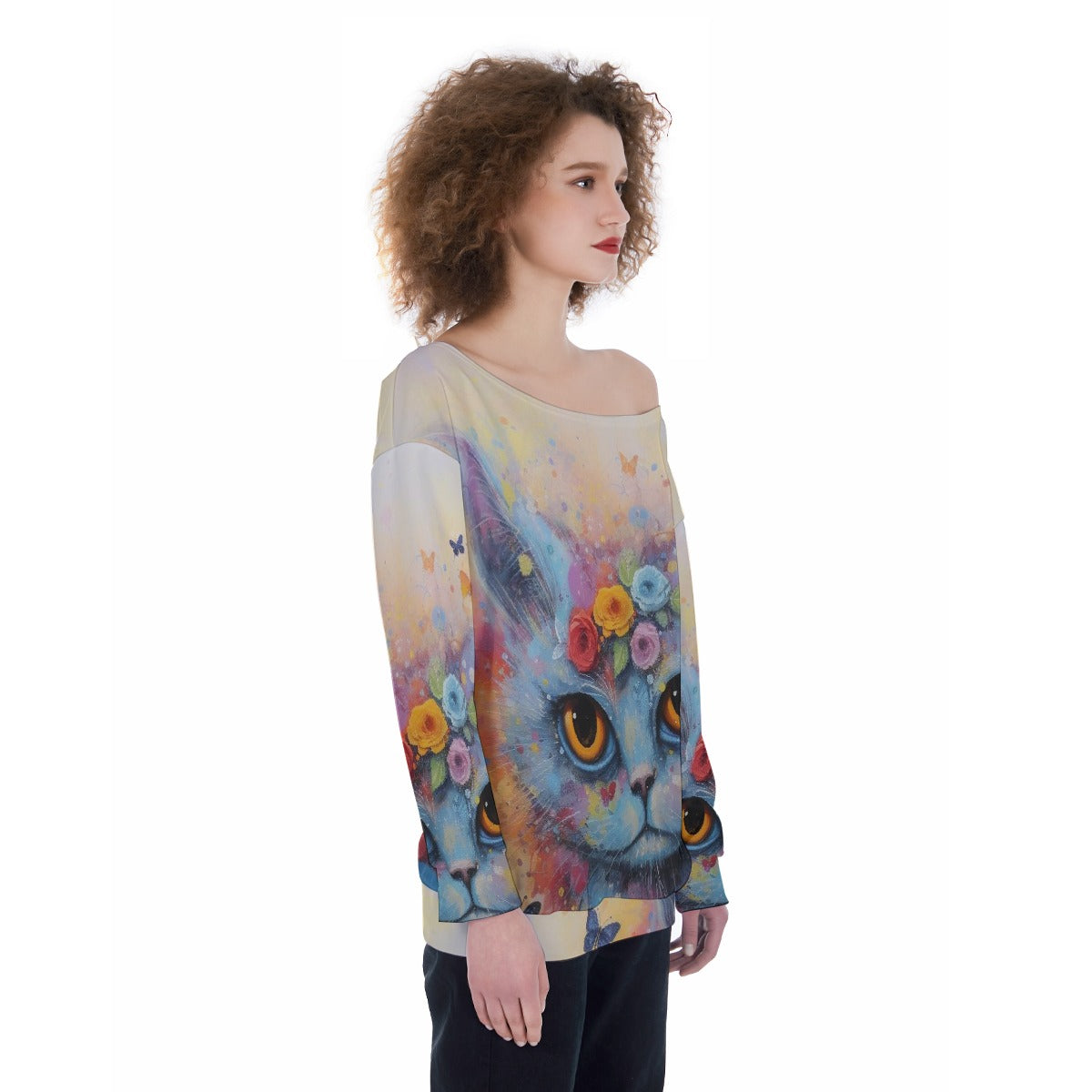 All-Over Print Oversized Women's Off-Shoulder Sweatshirt