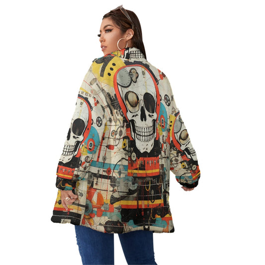 All-Over Print Unisex Borg Fleece Stand-up Collar Coat With Zipper Closure(Plus Size)