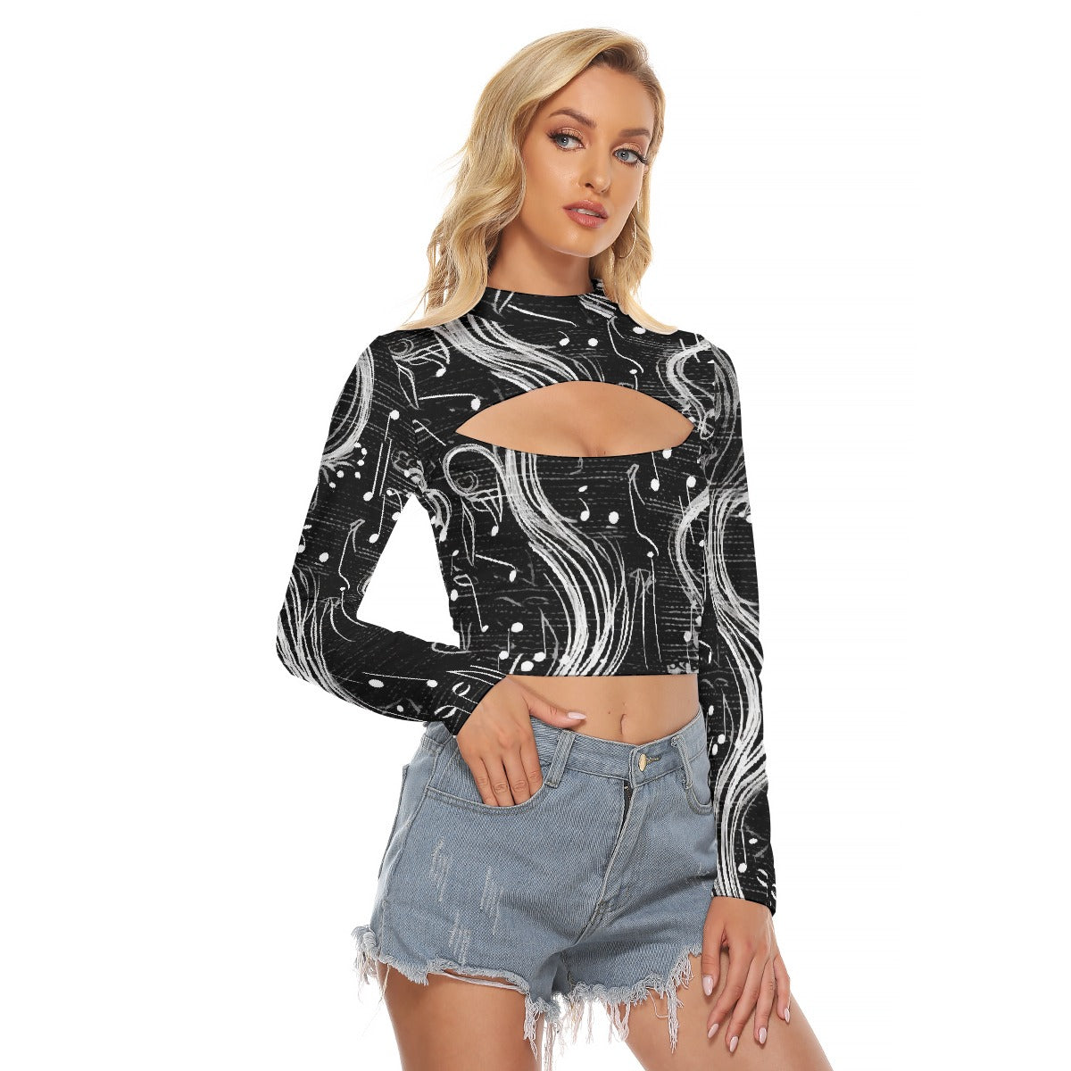 All-Over Print Women's Hollow Chest Keyhole Tight Crop Top