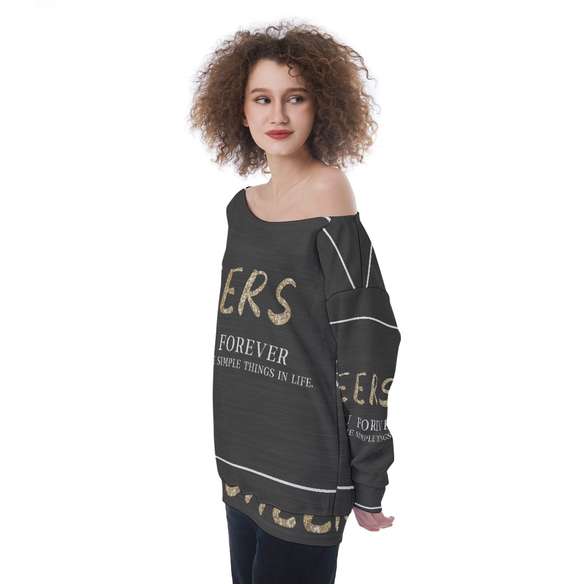 All-Over Print Oversized Women's Off-Shoulder Sweatshirt