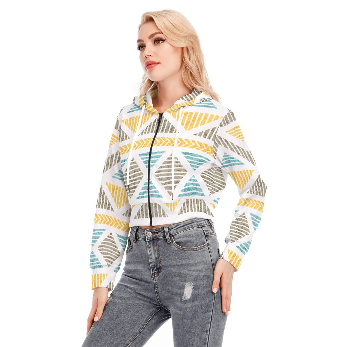 All-Over Print Women's Crop Top Hoodie With Zipper Closure