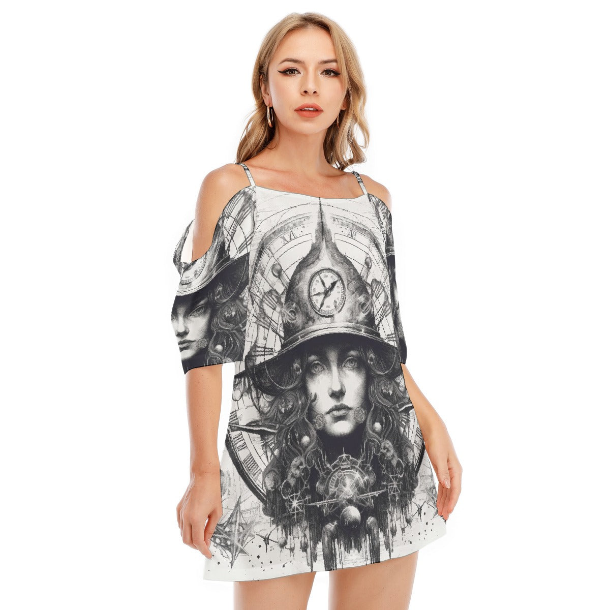 All-Over Print Women's Off-shoulder Cami Dress