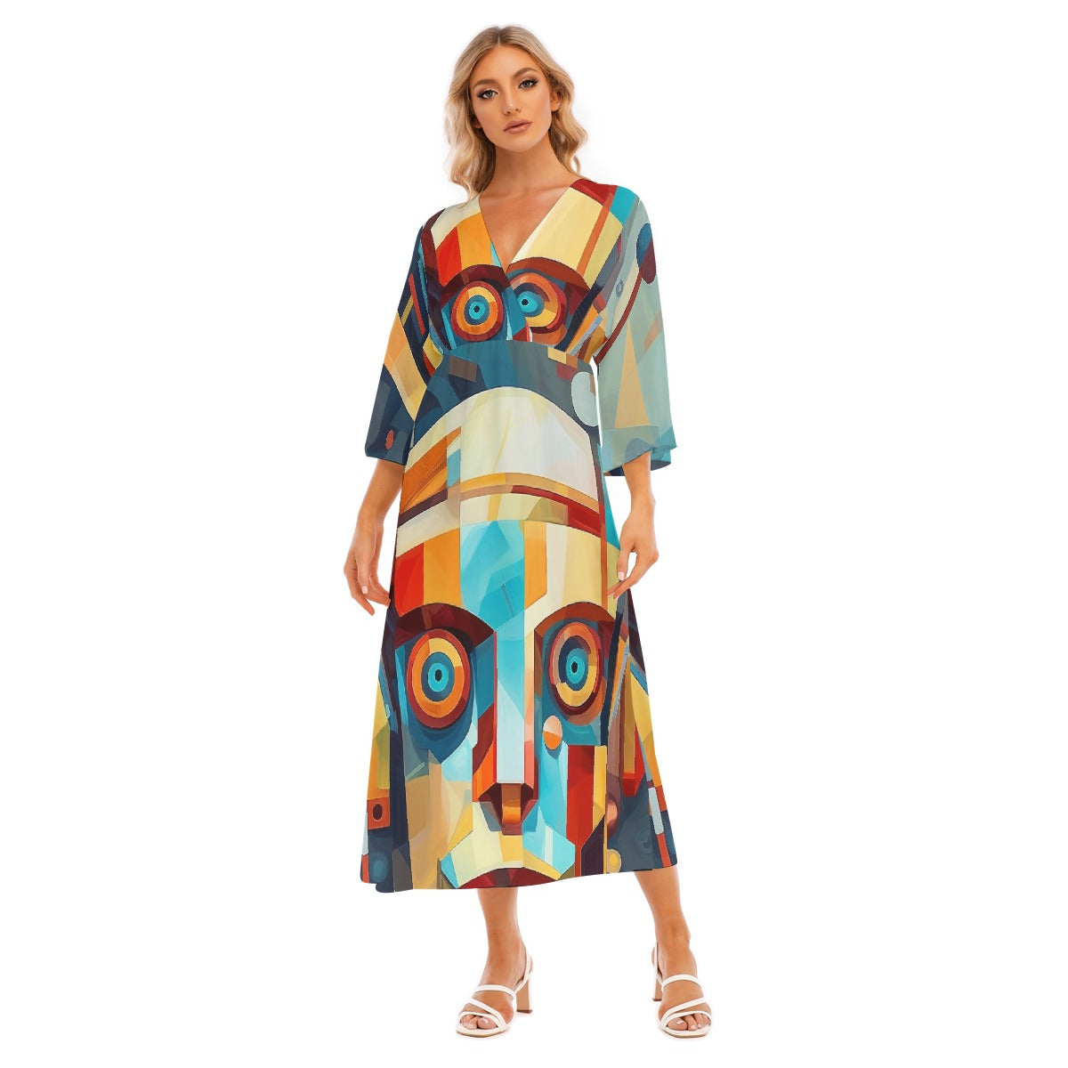 All-Over Print Women's Mid-Sleeve Long Dress