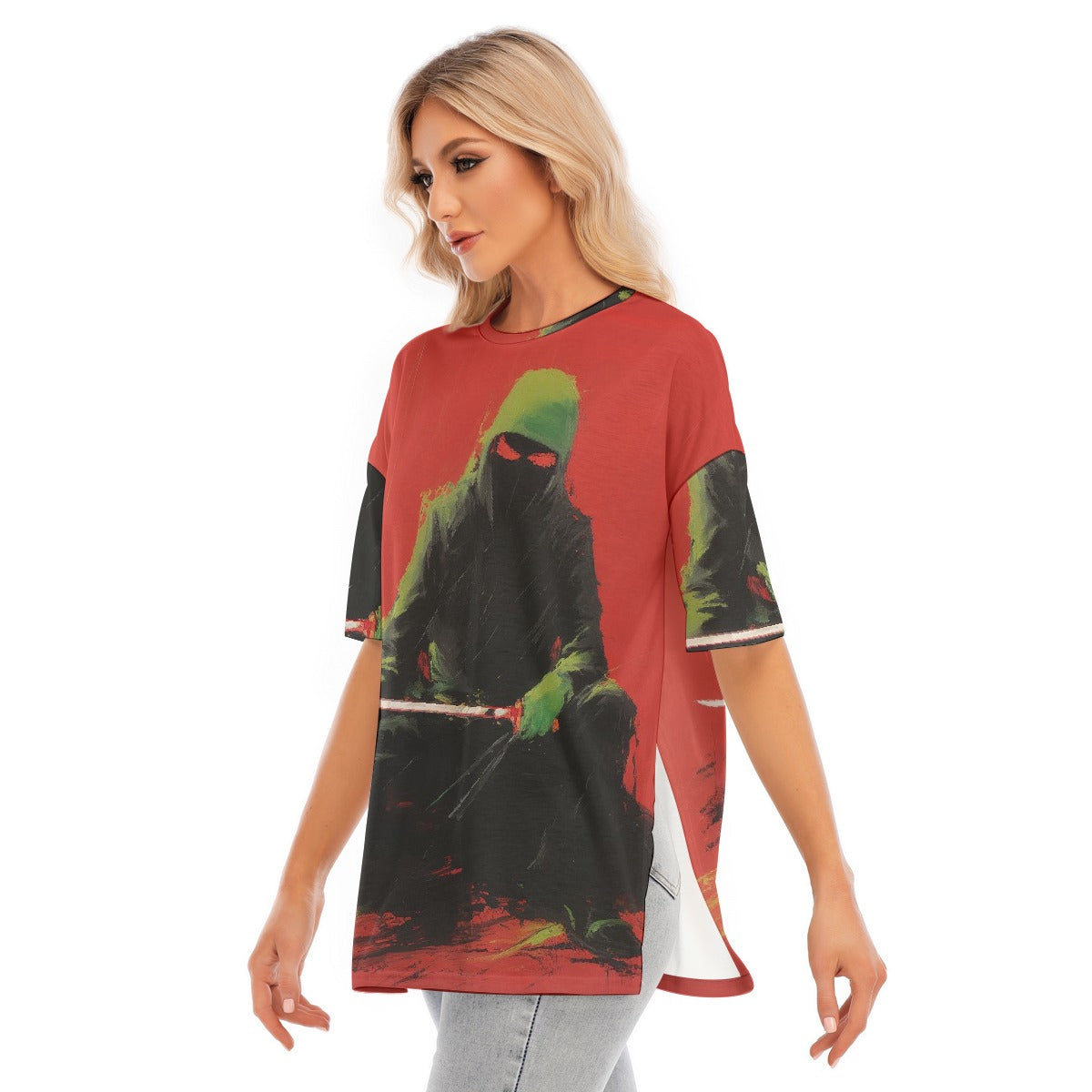 All-Over Print Women's Short Sleeves T-shirt With Hem Split