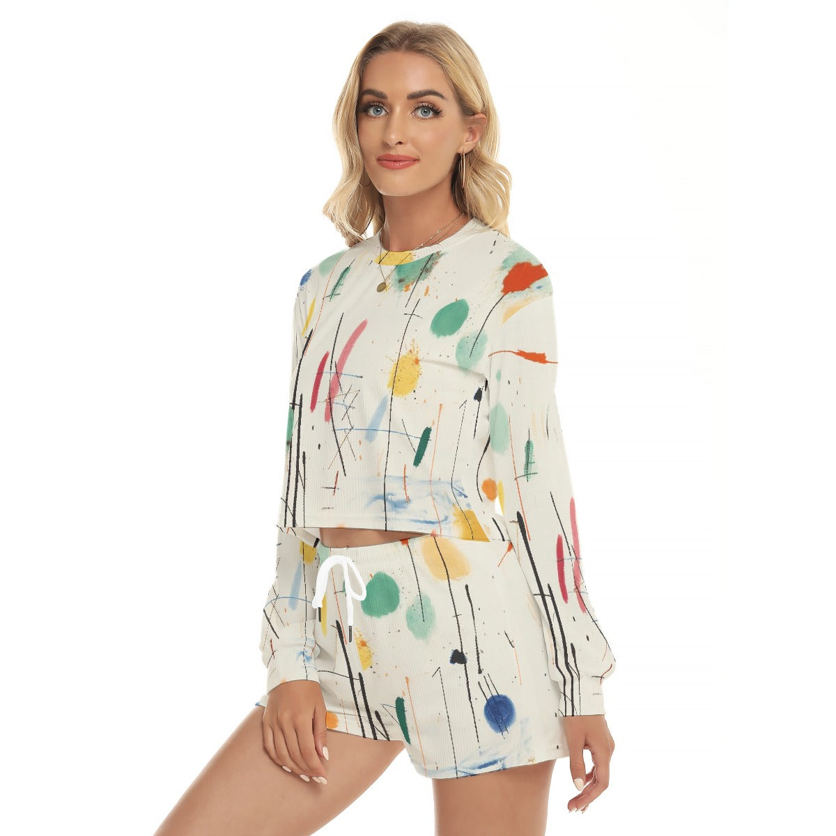 All-Over Print Women's Short Sweatshirt And Pants Suit