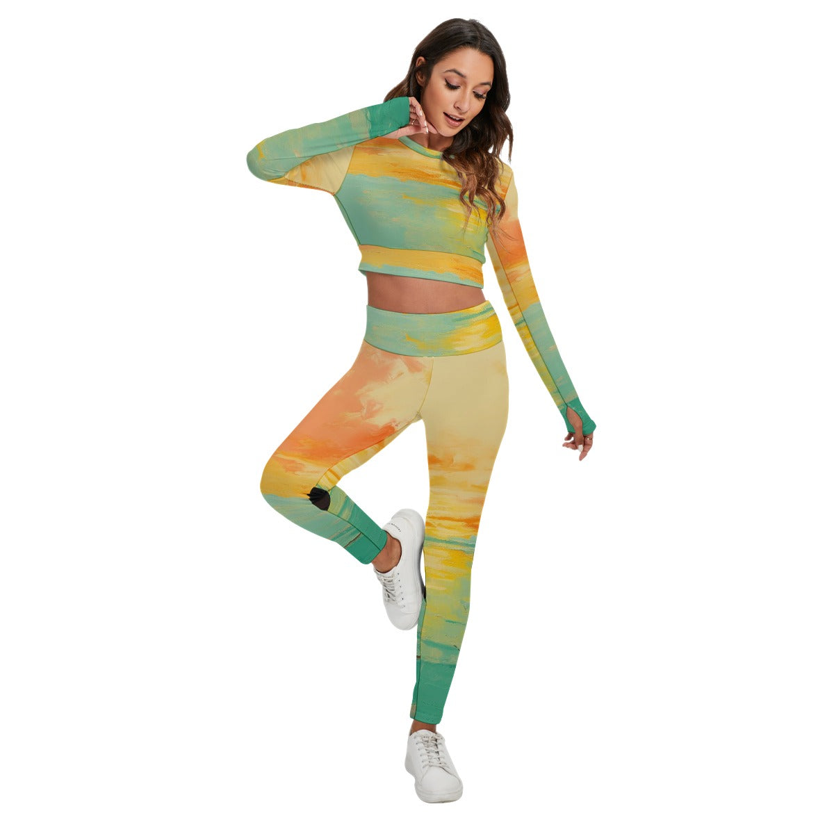 All-Over Print Women's Sport Set With Backless Top And Leggings