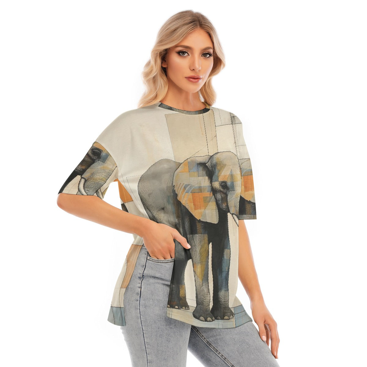 All-Over Print Women's Short Sleeves T-shirt With Hem Split