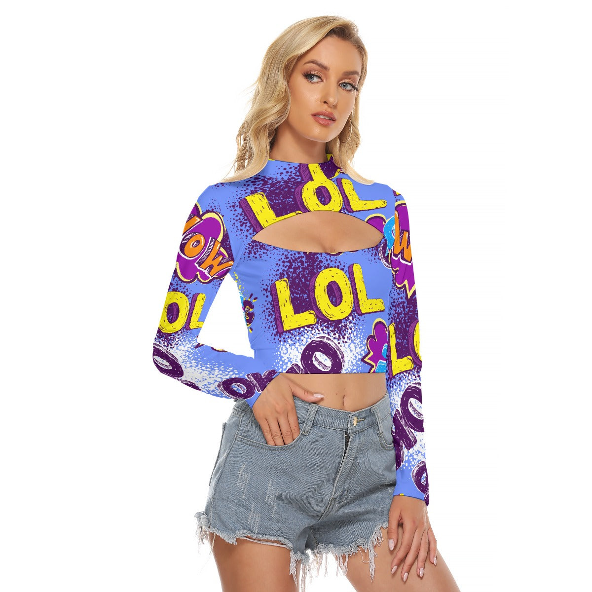 All-Over Print Women's Hollow Chest Keyhole Tight Crop Top