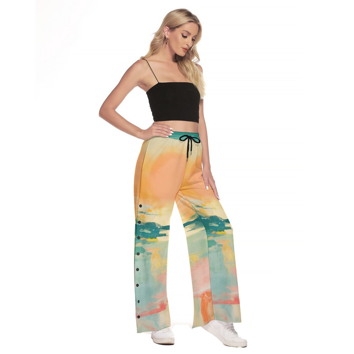 All-Over Print Women's Side Slit Snap Button Trousers