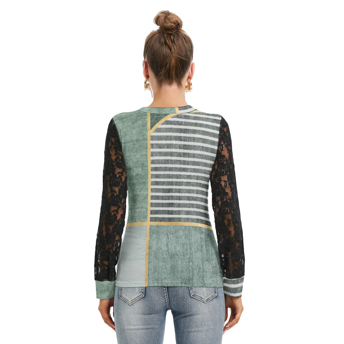 All-Over Print Women's T-shirt And Sleeve With Black Lace