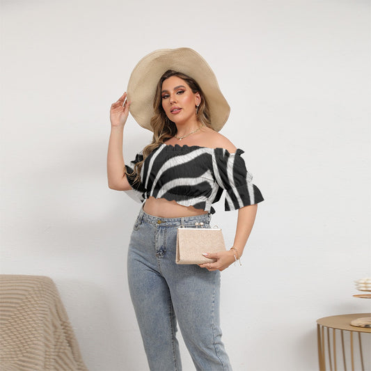 All-Over Print Women's Off-shoulder Cropped Top With Short Puff Sleeve