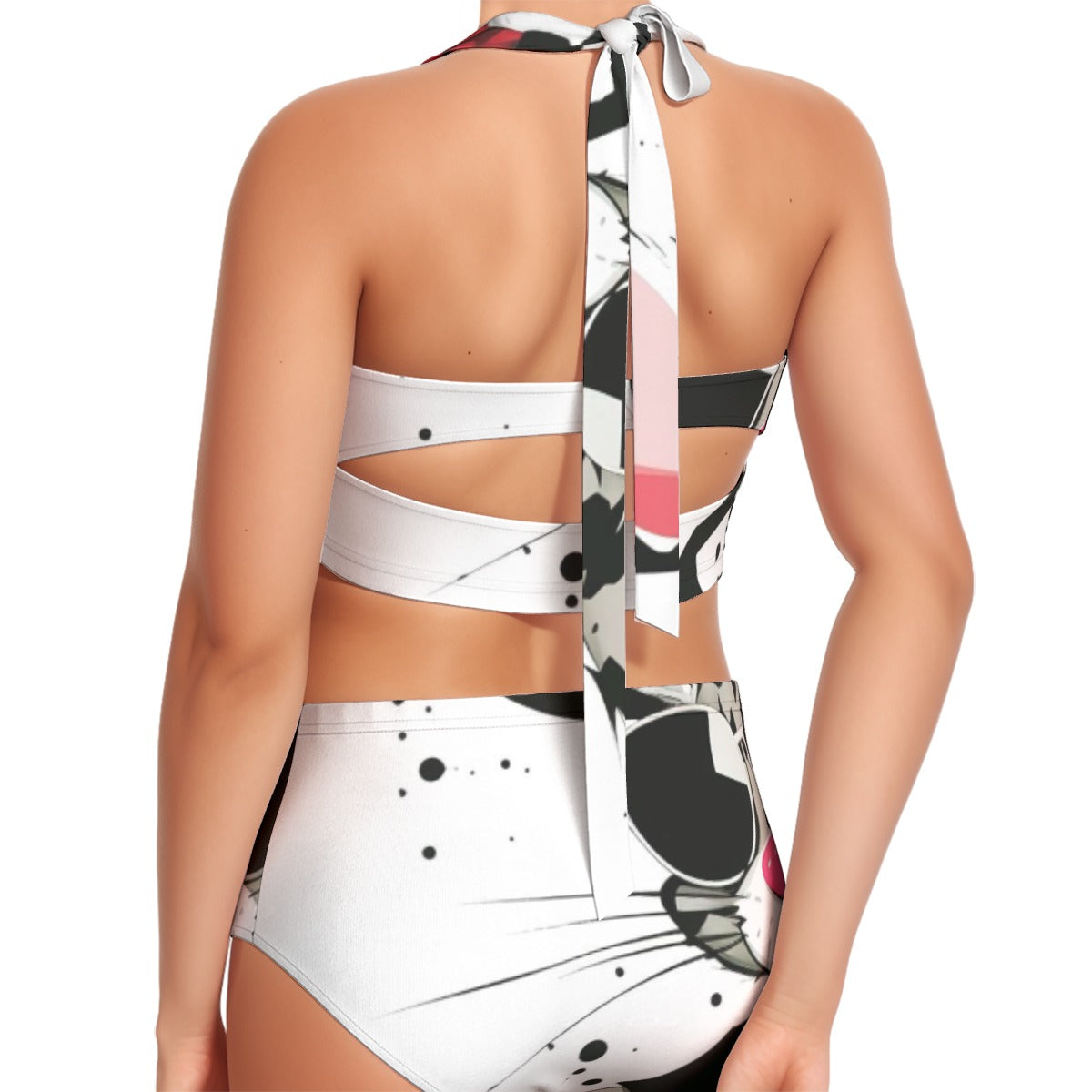 All-Over Print Women's Swimsuit Set With Halter