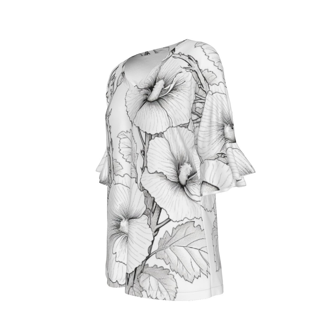 All-Over Print V-neck Women's T-shirt With Bell Sleeve