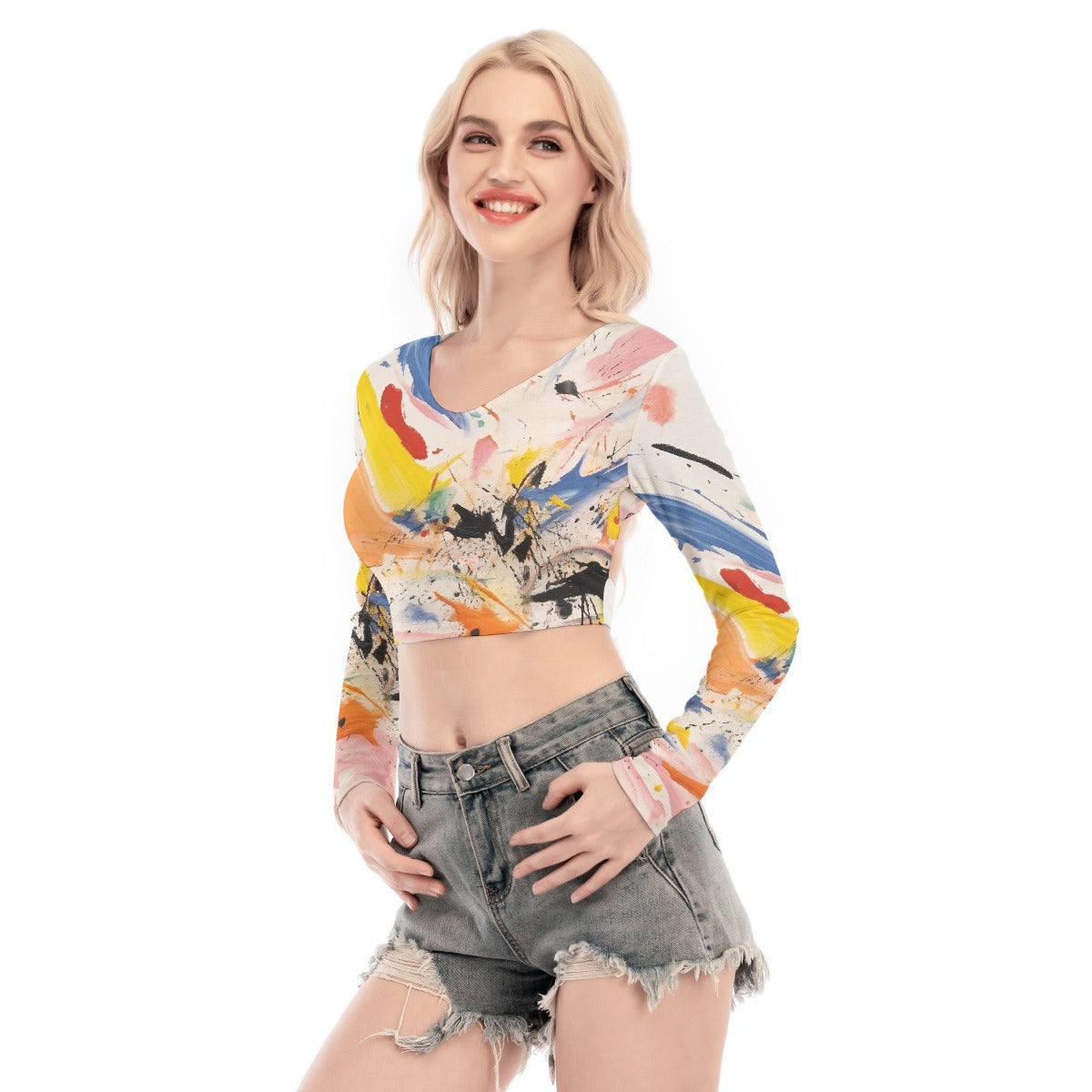 All-Over Print Women's Back Hollow T-shirt With Strap