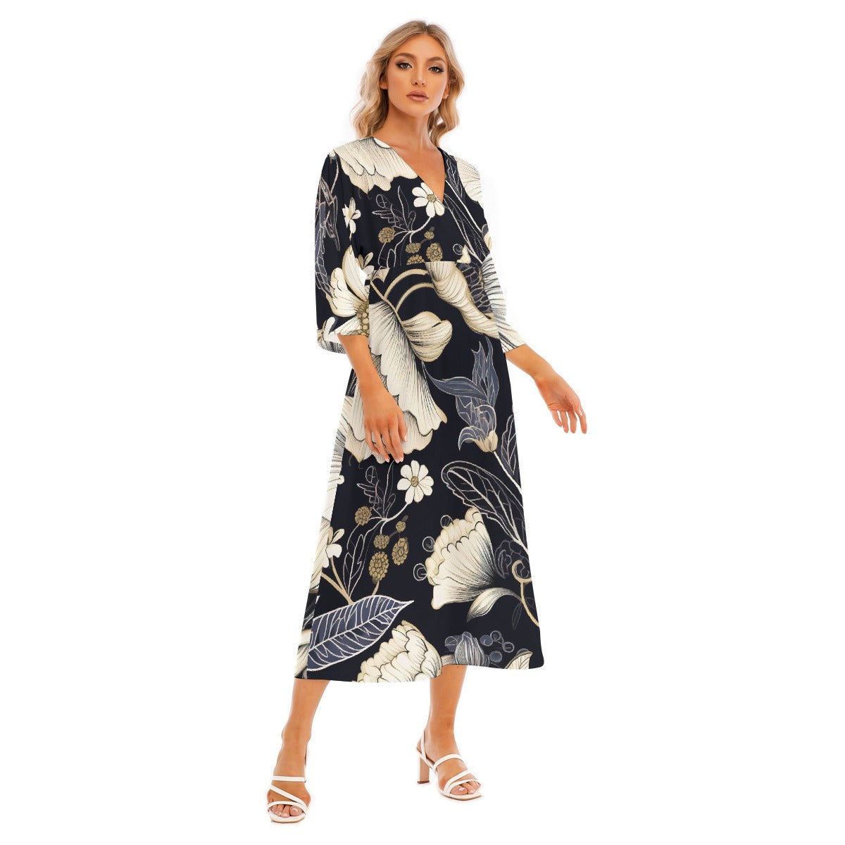 All-Over Print Women's Mid-Sleeve Long Dress