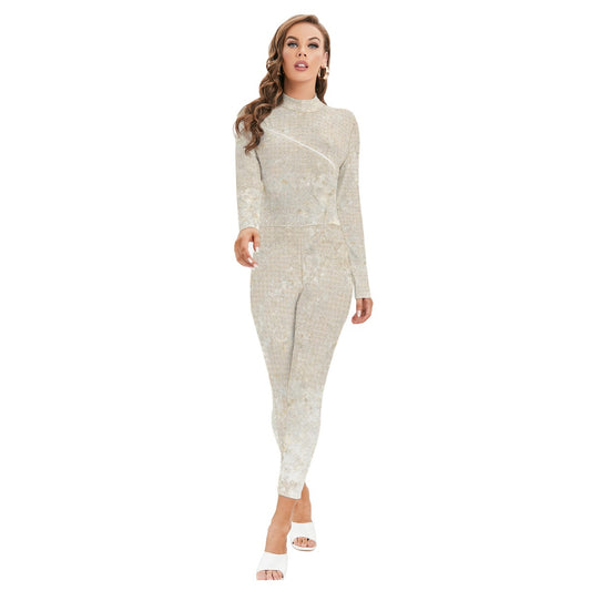 All-Over Print Women's Long-sleeved High-neck Jumpsuit With Zipper