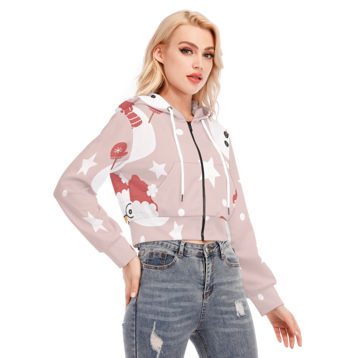 All-Over Print Women's Crop Top Hoodie With Zipper Closure