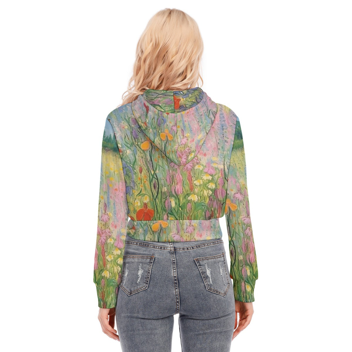 All-Over Print Women's Crop Top Hoodie With Zipper Closure