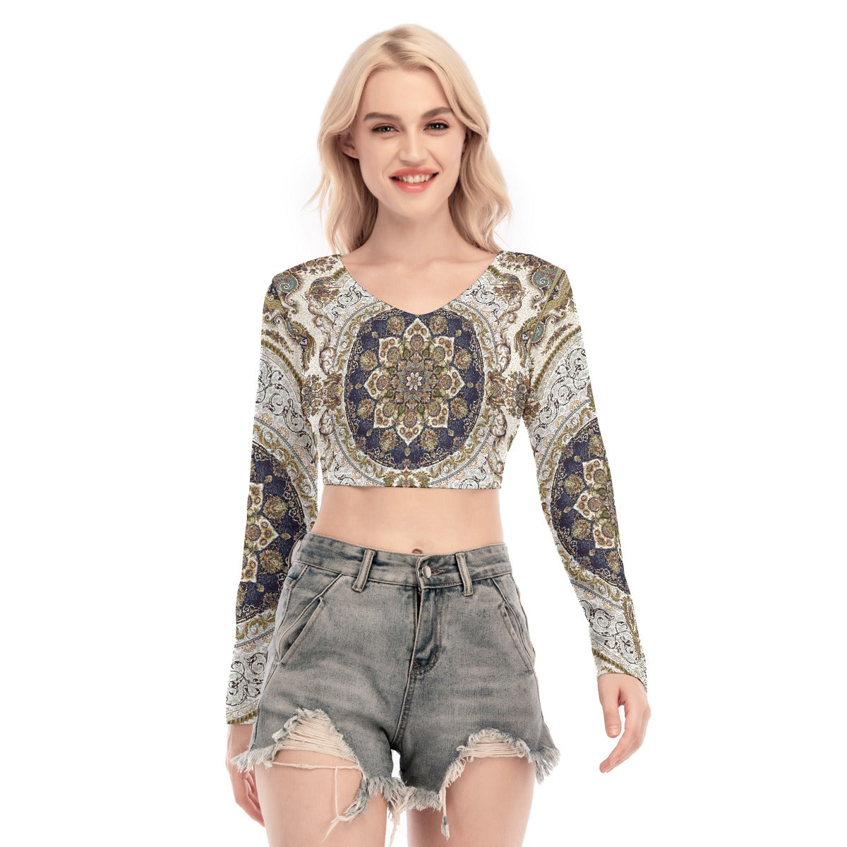 All-Over Print Women's Back Hollow T-shirt With Strap