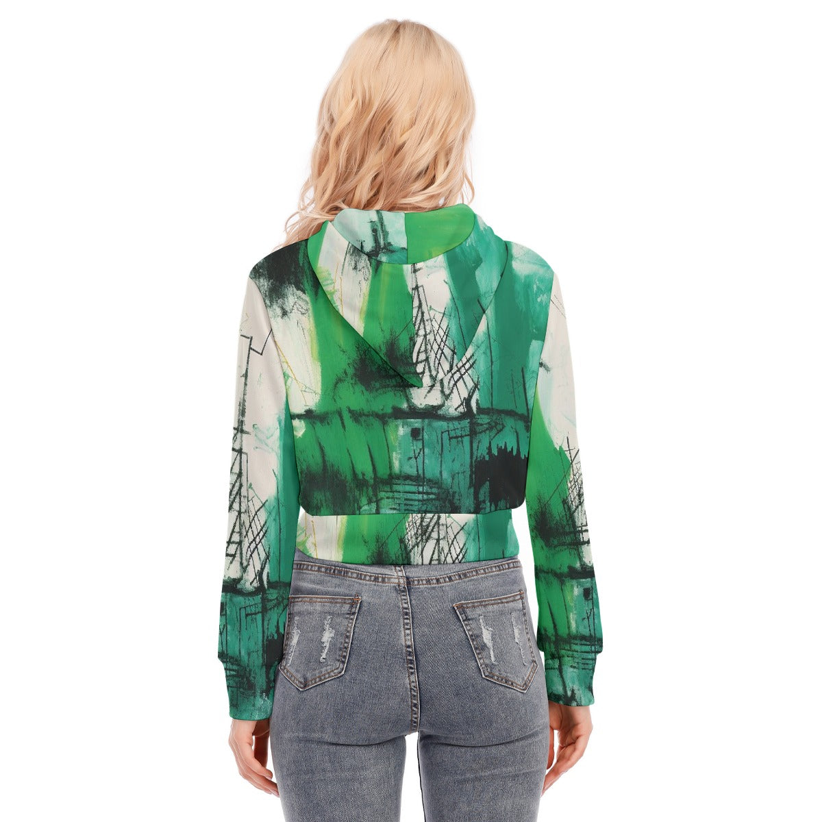 All-Over Print Women's Crop Top Hoodie With Zipper Closure