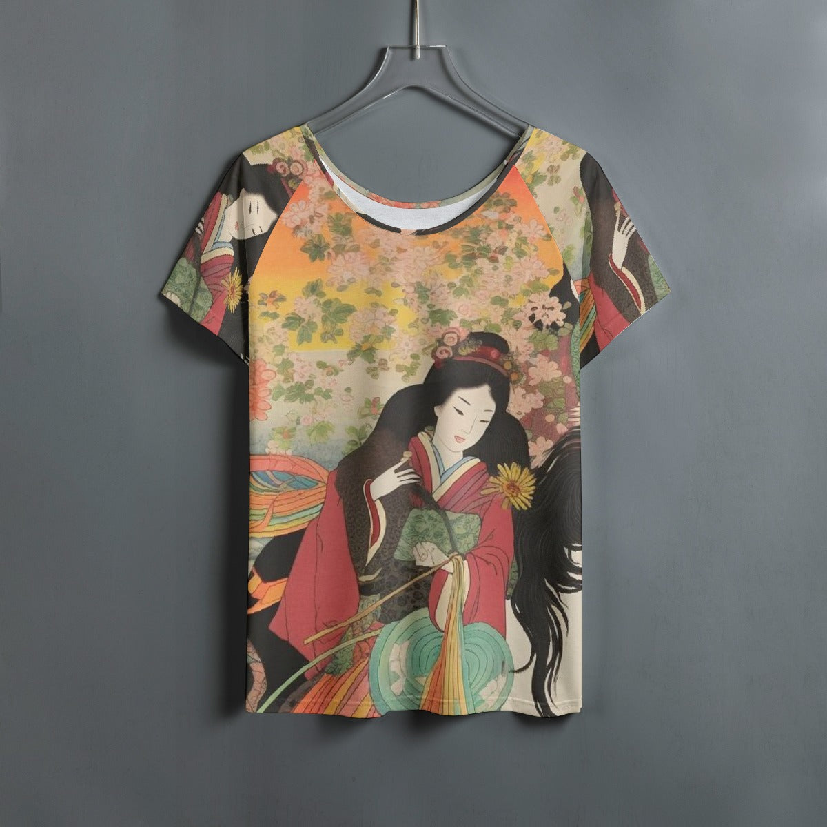 All-Over Print Women's Round Neck T-shirt With Raglan Sleeve