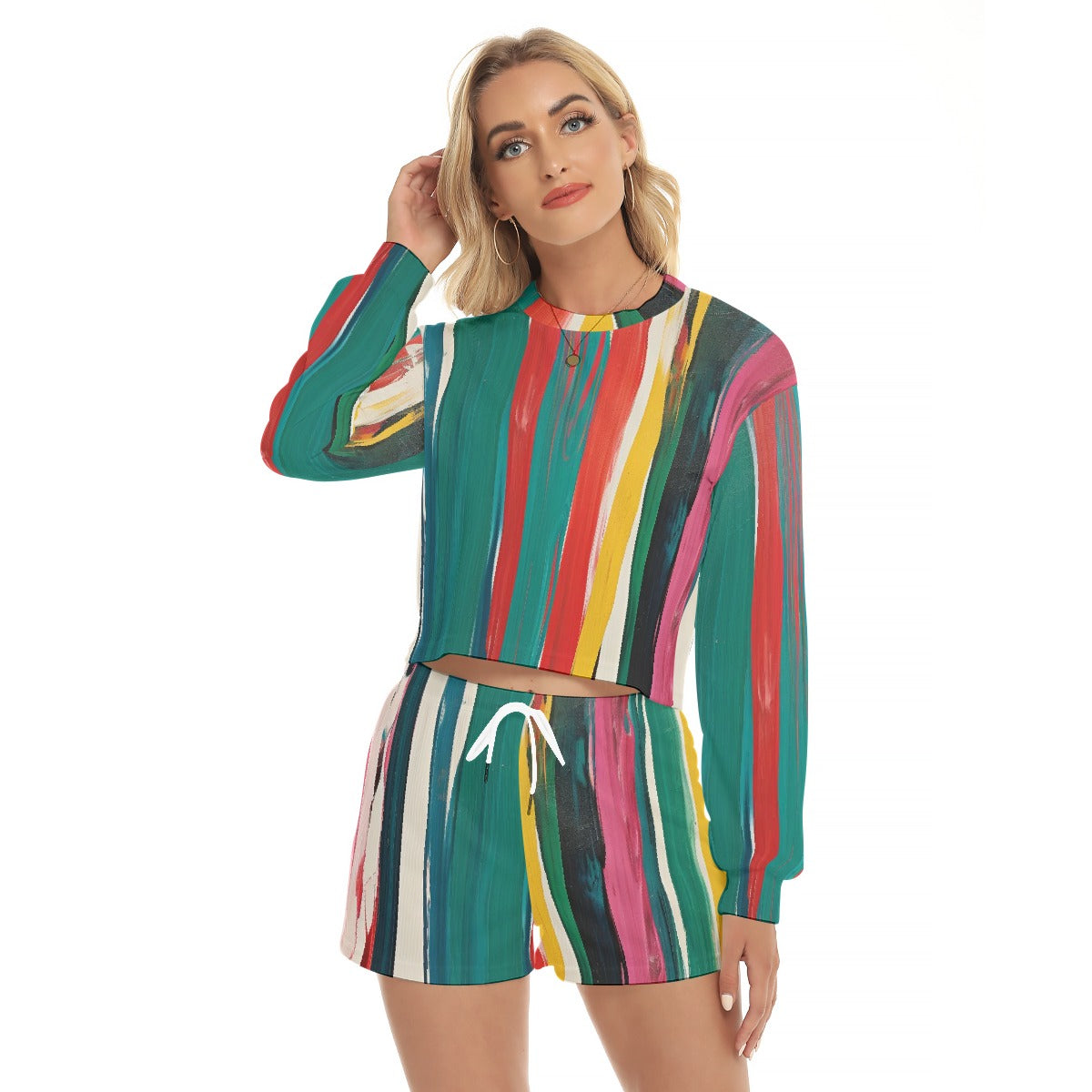 All-Over Print Women's Short Sweatshirt And Pants Suit