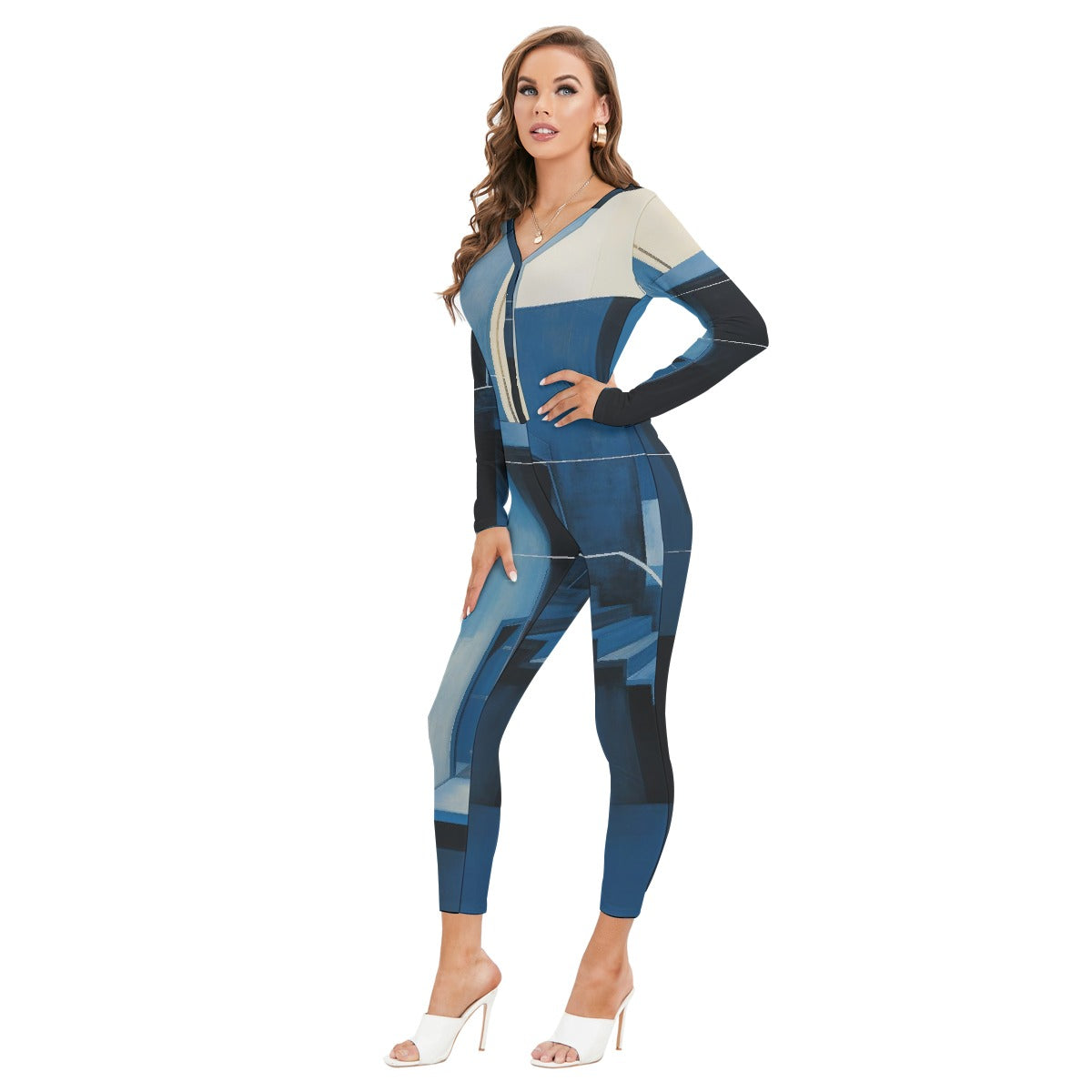 All-Over Print Women's Plunging Neck Jumpsuit