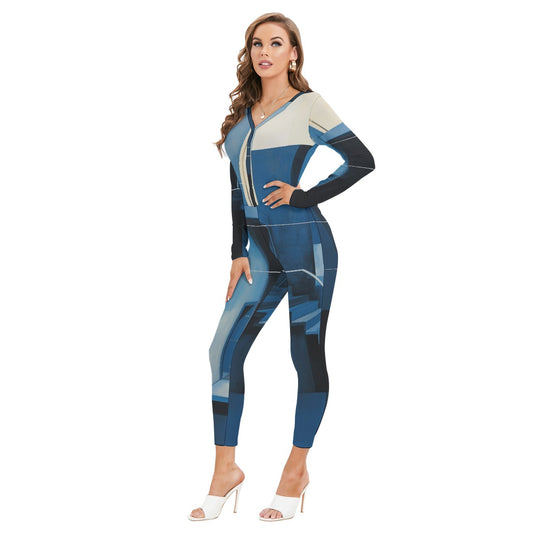 All-Over Print Women's Plunging Neck Jumpsuit