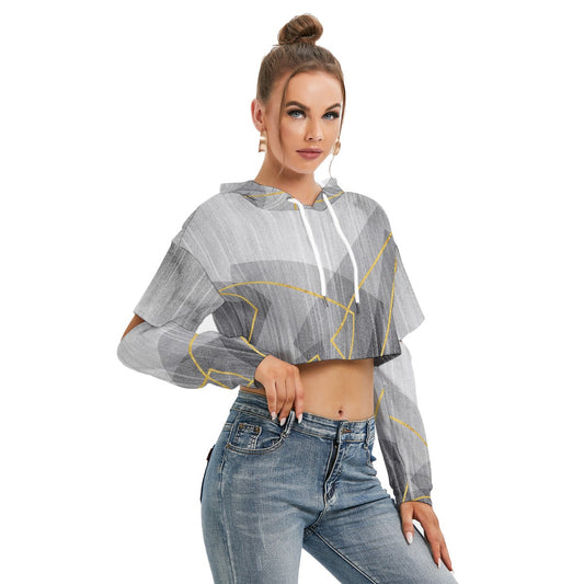 All-Over Print Women's Heavy Fleece Hoodie With Hollow Out Sleeve