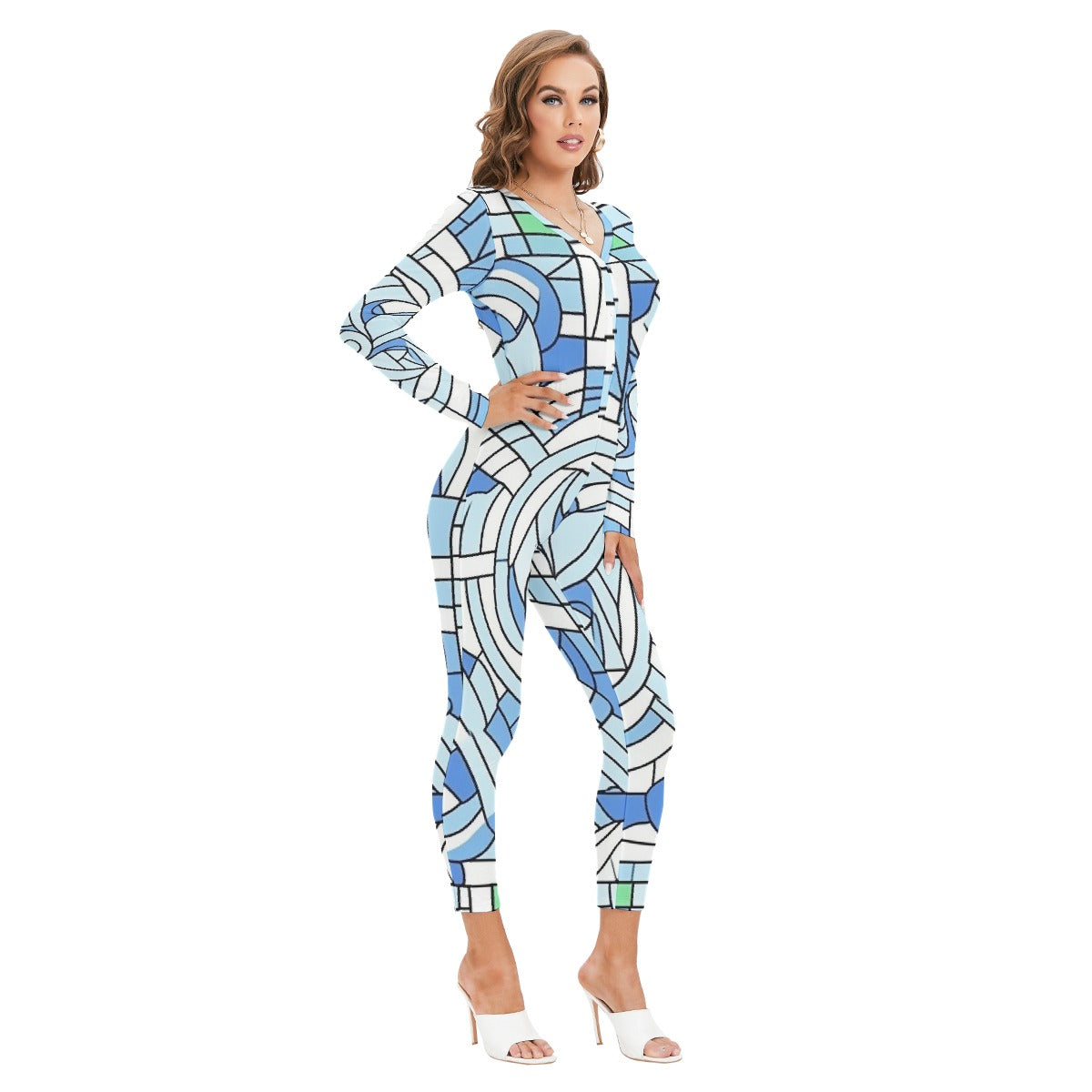 All-Over Print Women's Plunging Neck Jumpsuit