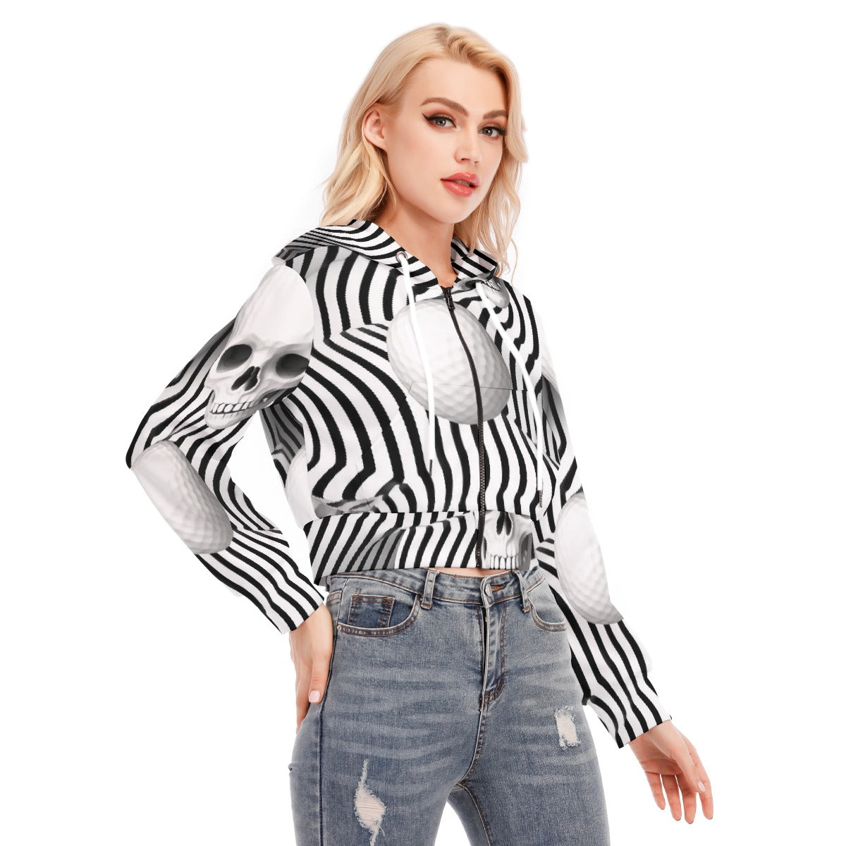 All-Over Print Women's Crop Top Hoodie With Zipper Closure