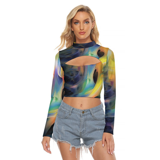 All-Over Print Women's Hollow Chest Keyhole Tight Crop Top