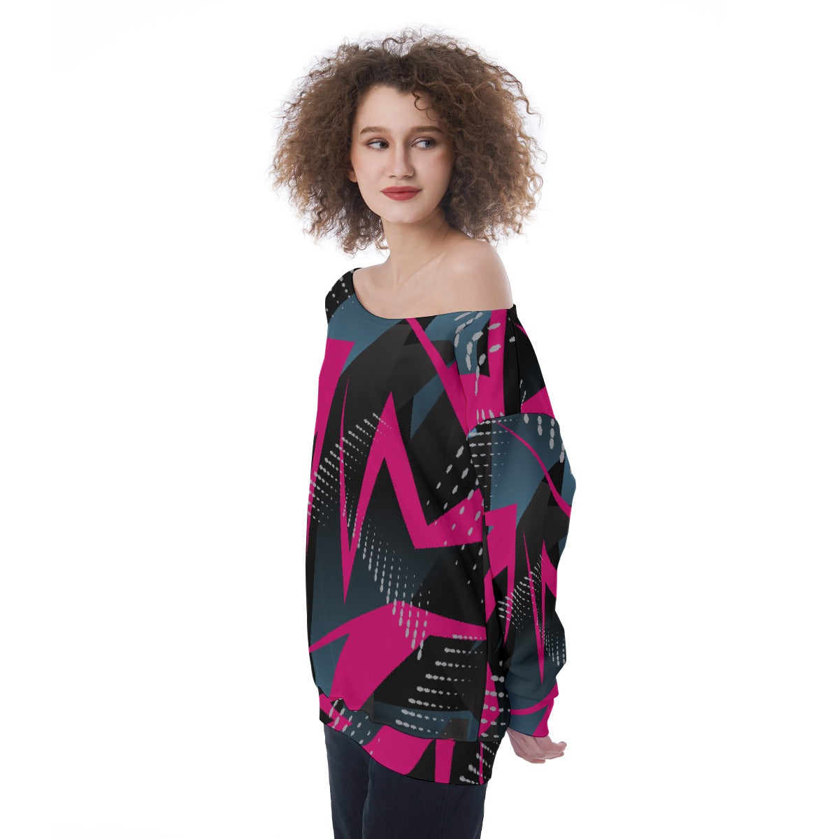 All-Over Print Oversized Women's Off-Shoulder Sweatshirt