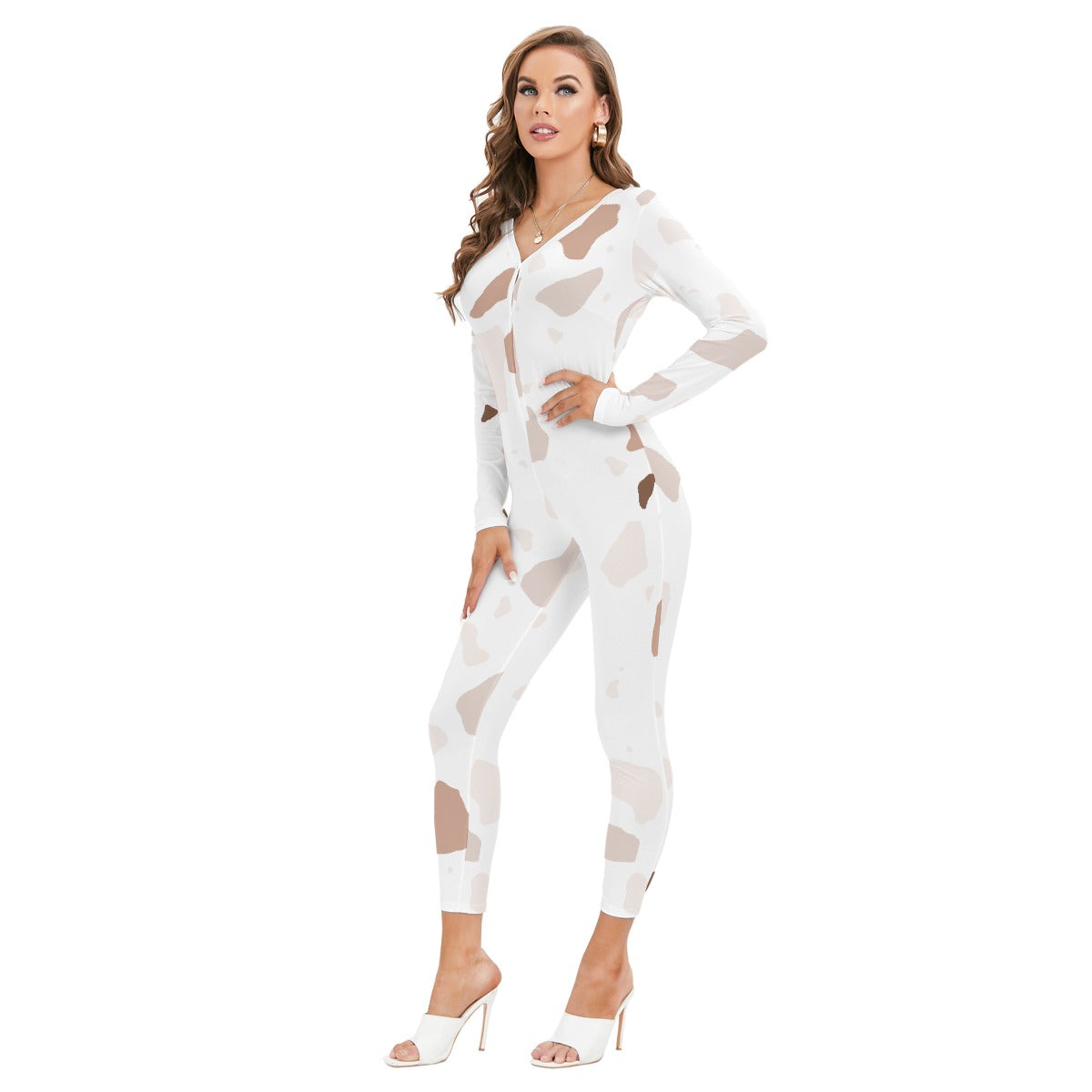 All-Over Print Women's Plunging Neck Jumpsuit