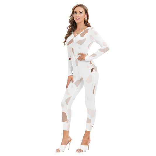 All-Over Print Women's Plunging Neck Jumpsuit