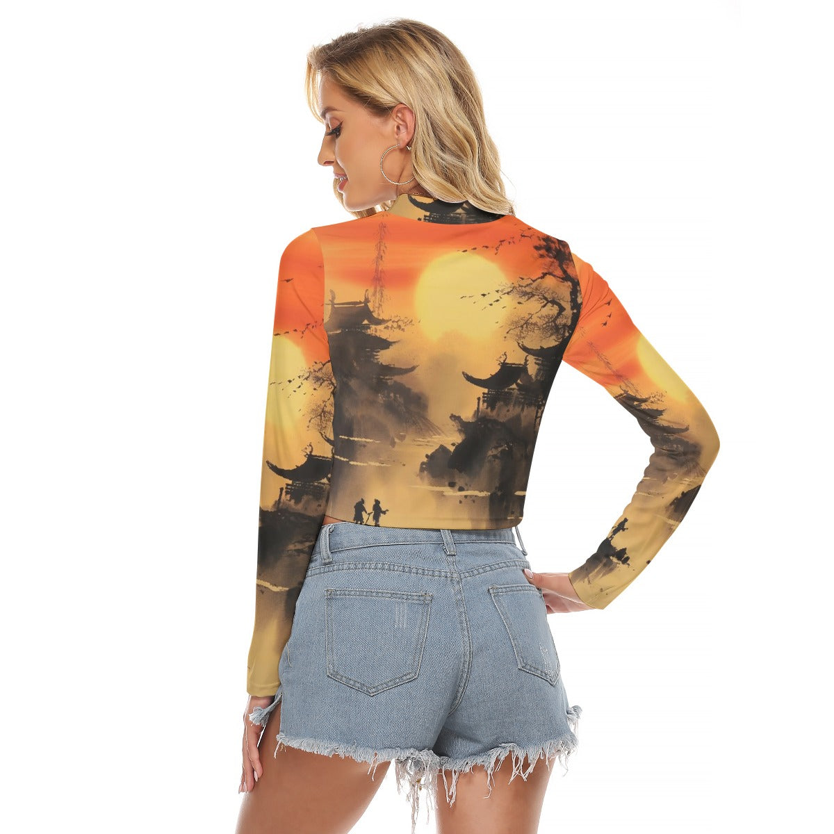 All-Over Print Women's Hollow Chest Keyhole Tight Crop Top